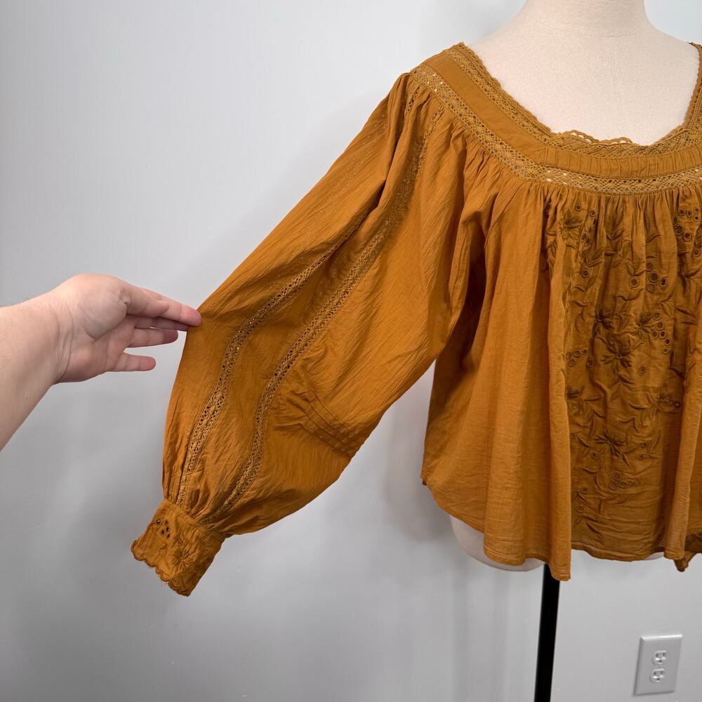 NWT Free People Faraway Fields Top Mustard Embroidered Flowy Boho Casual Size S - Picture 5 of 16